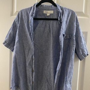 Old Navy blue striped linen striped short sleeve button down